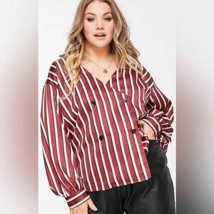 ASOS DESIGN CURVE SATIN WRAP TUX STRIPED SHIRT WORN ONCE